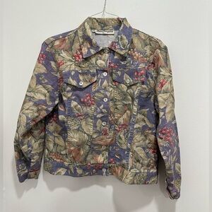 Norm Thompson Vintage Floral Tapestry Denim Shirt Jacket Medium Faded 80s Beachy